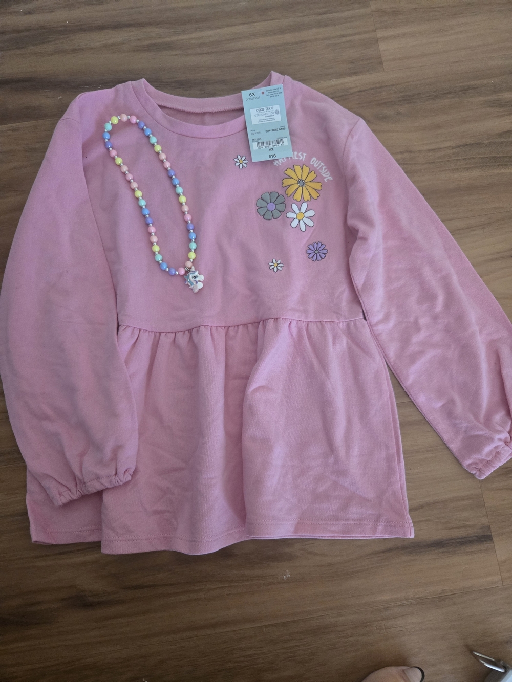 4/$15 Girls 6x Pink Floral Peplum Long Sleeve Top W/ Necklace Set Bundle